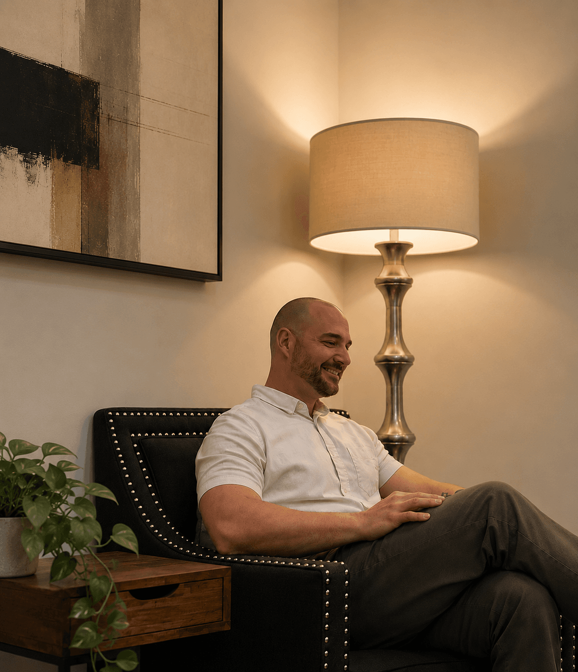 Mason Fraley smiling while seated in a chair